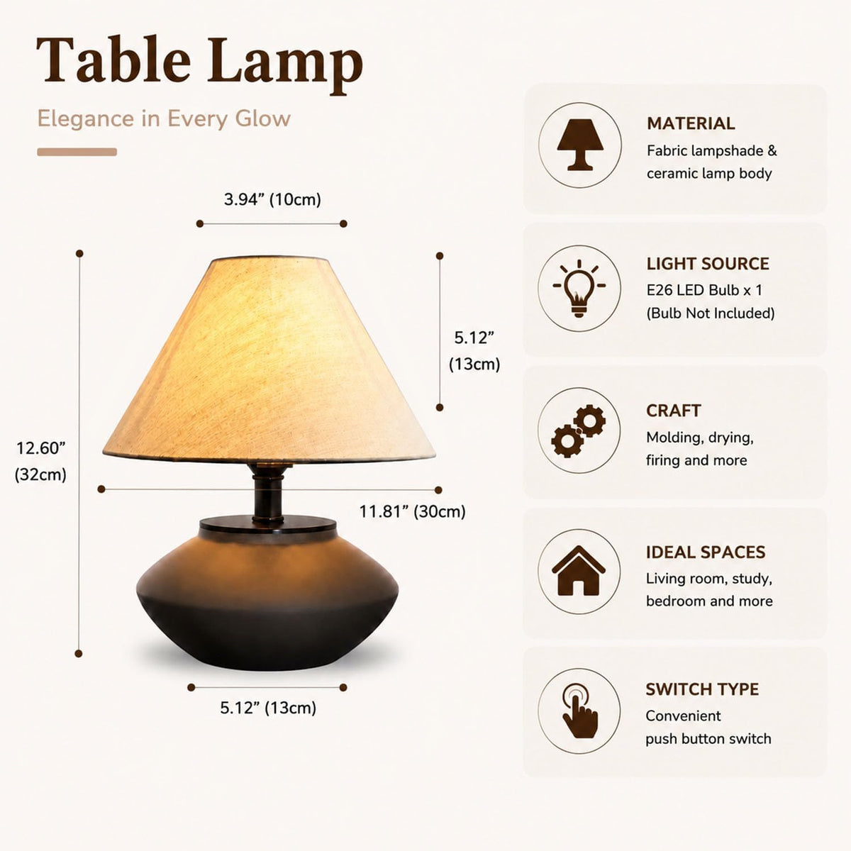 Farmhouse ceramic table lamp on side table