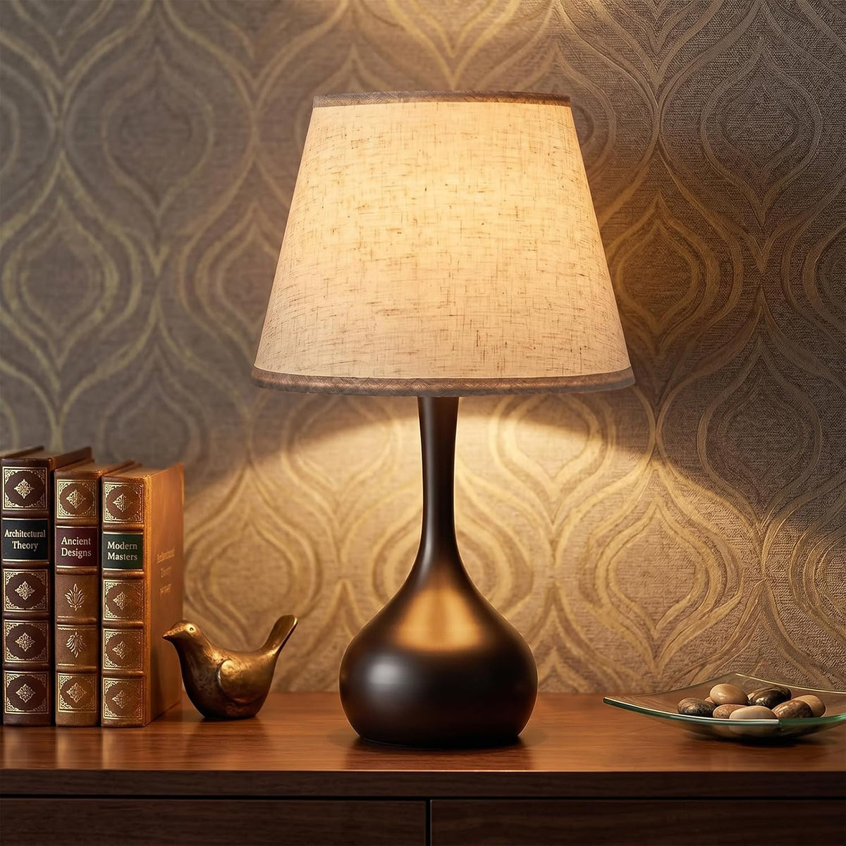 Touch bedside table lamp, 3-way dimmable, fabric shade