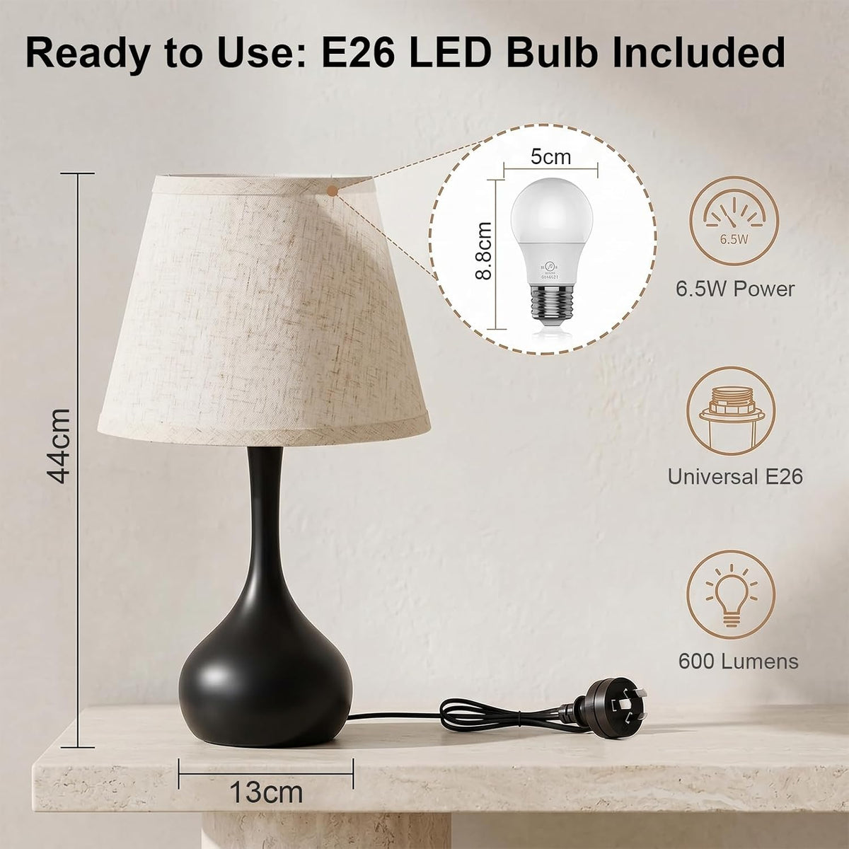 Touch bedside lamp three brightness levels