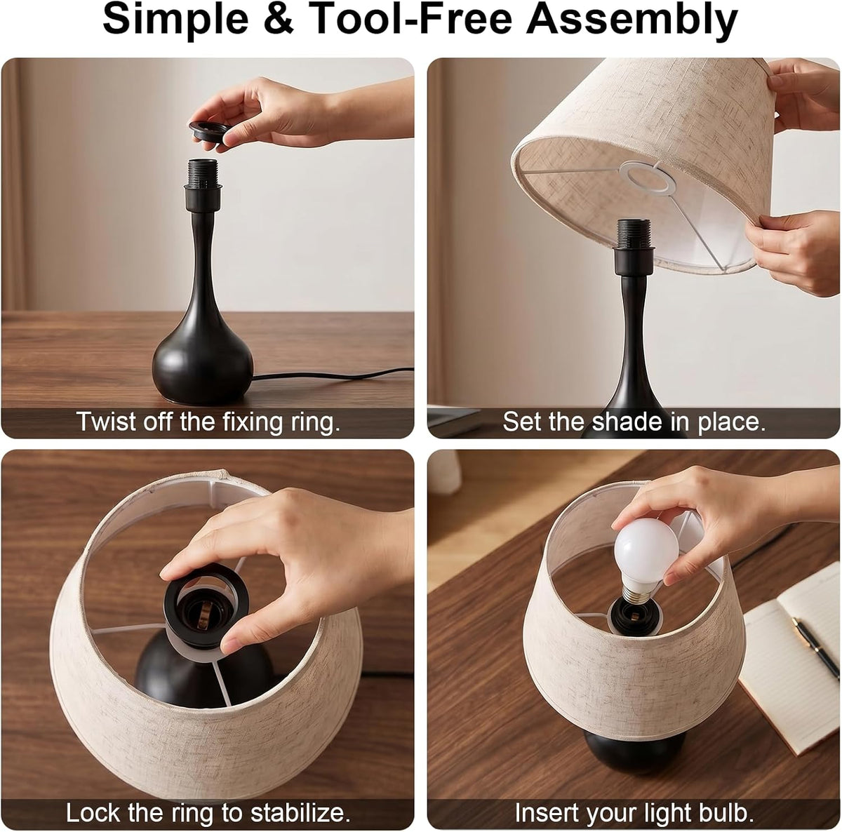 Touch bedside lamp shade detail