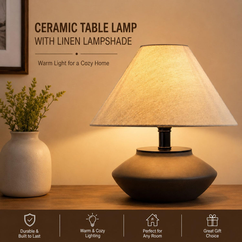 Farmhouse ceramic table lamp in bedroom